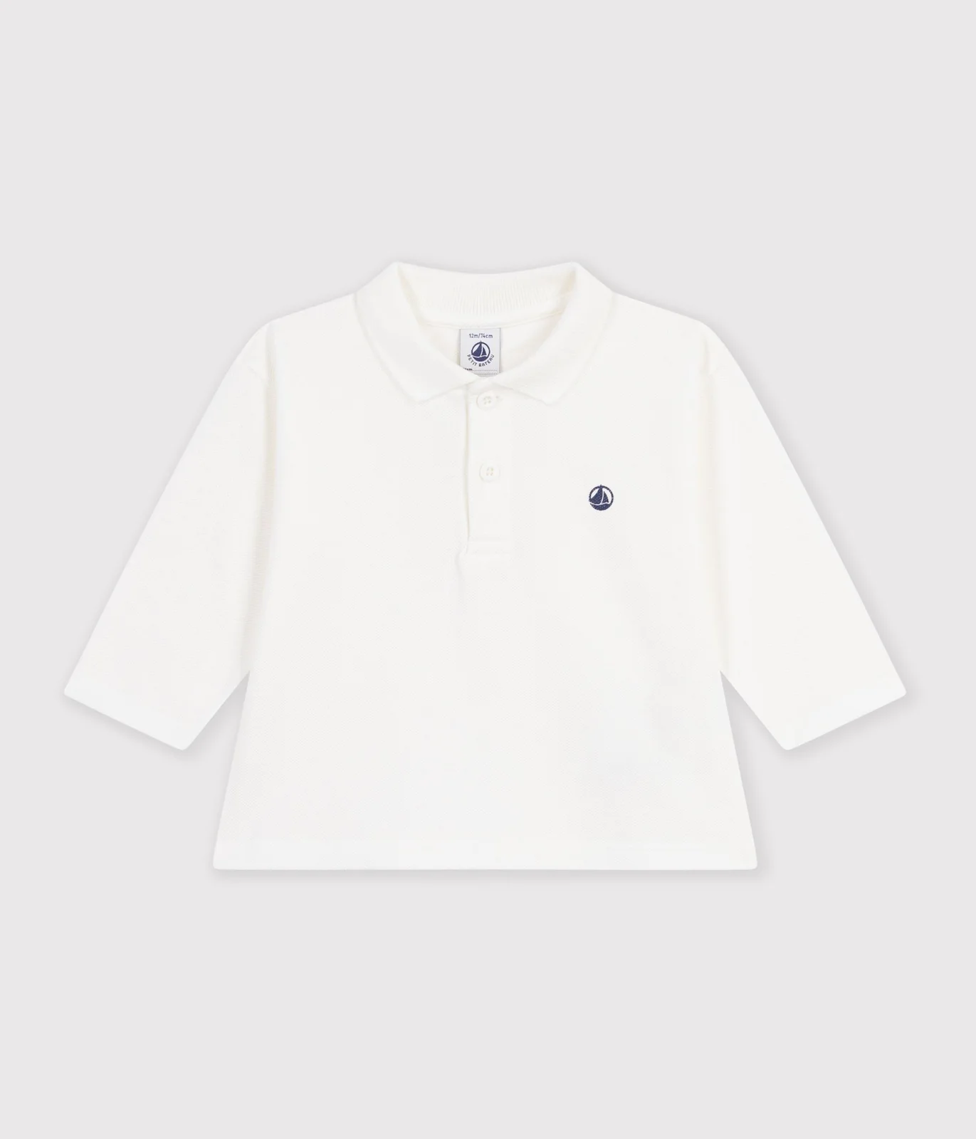 Babies' long-sleeved plain cotton polo shirt