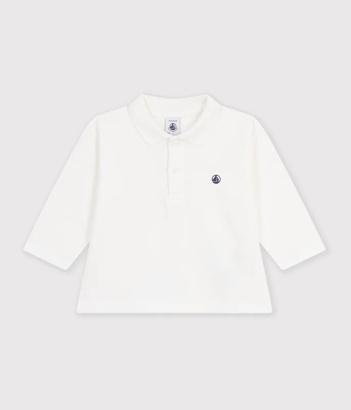 Babies' long-sleeved plain cotton polo shirt