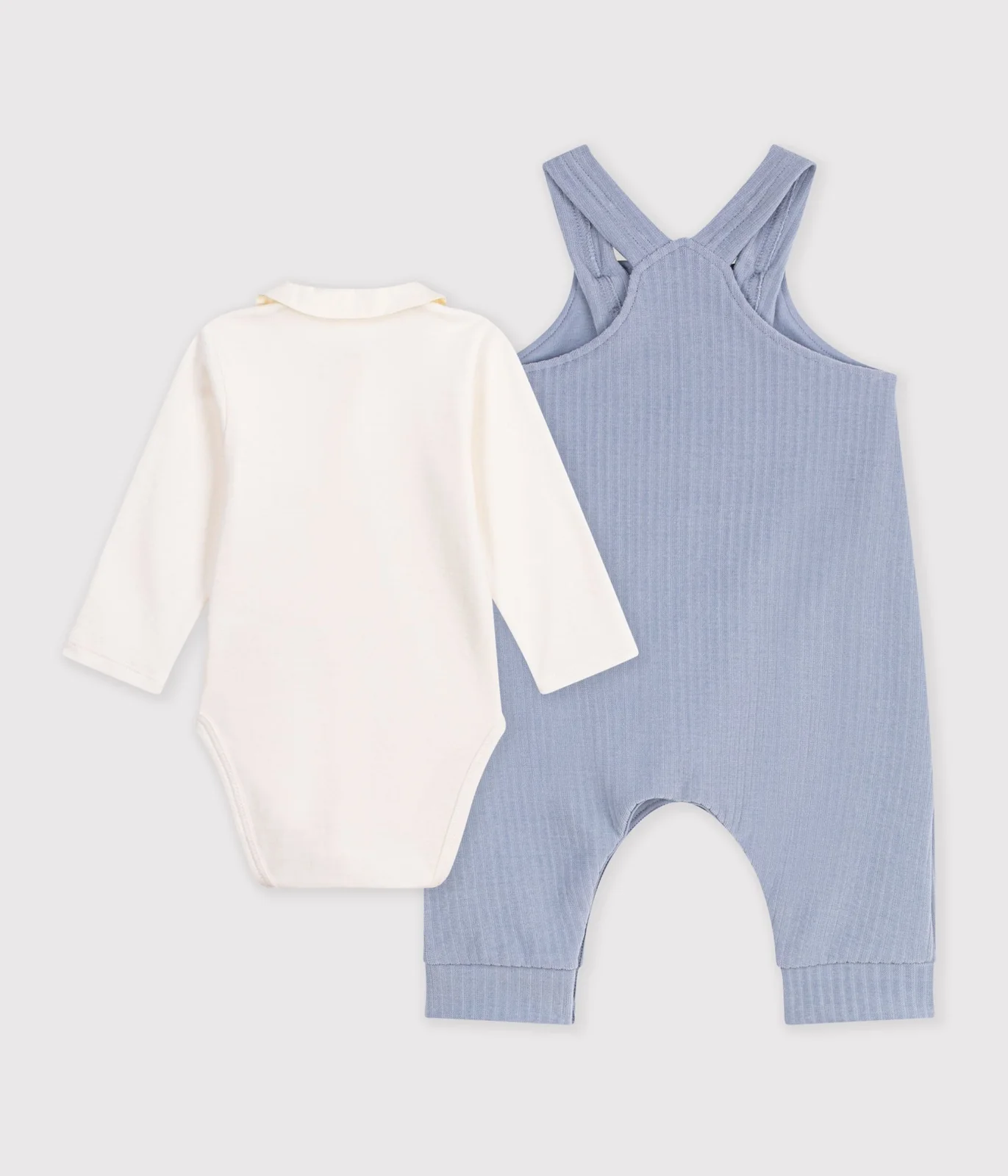 Babies' dungarees and body set in cotton with a plain collar