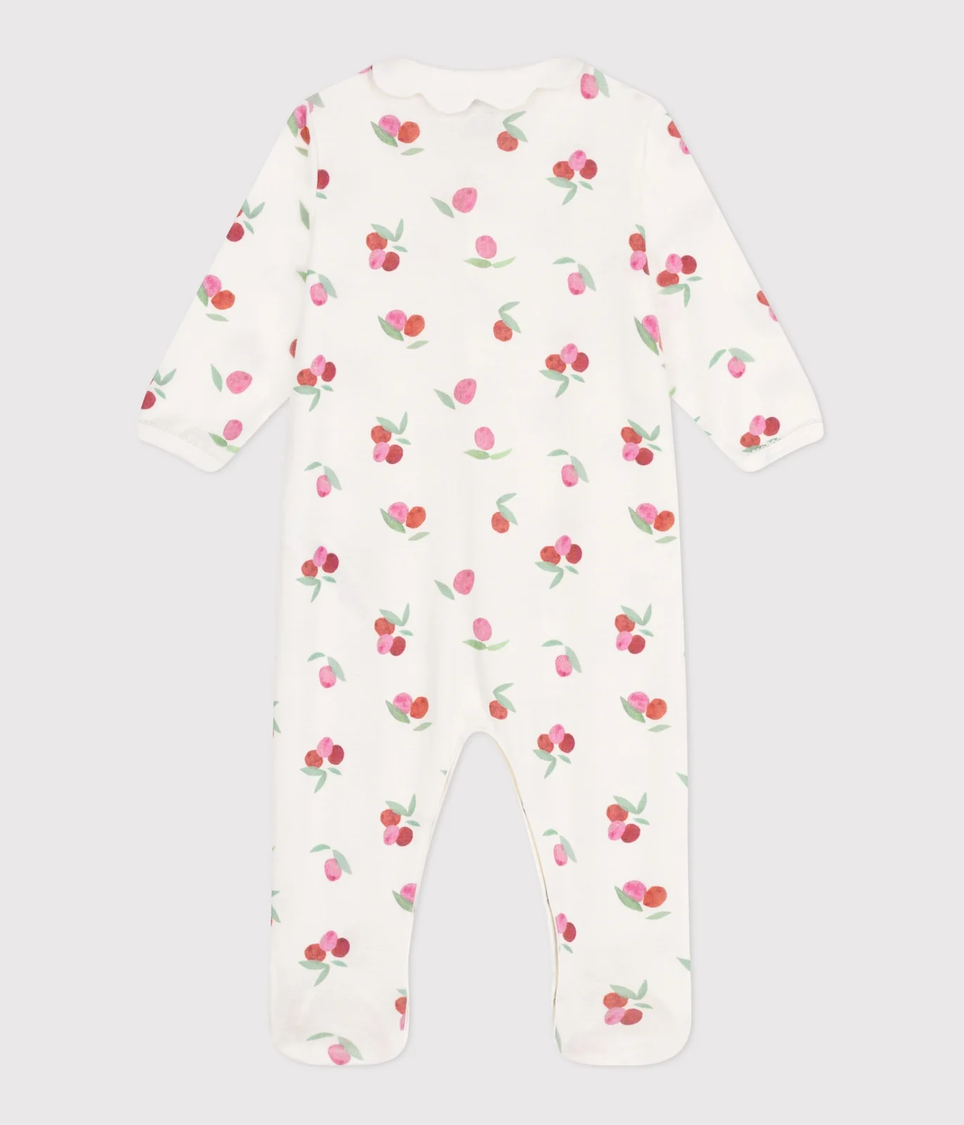 Babies' cotton pyjamas with a fruit pattern petal collar