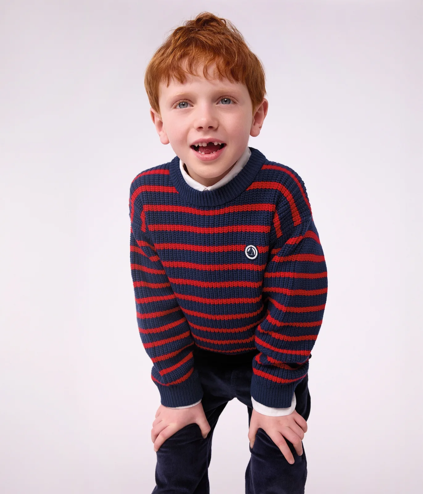 Children's stripy jumper in wool and cotton
