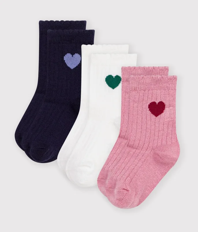 3 pairs of babies' heart-pattern cotton socks