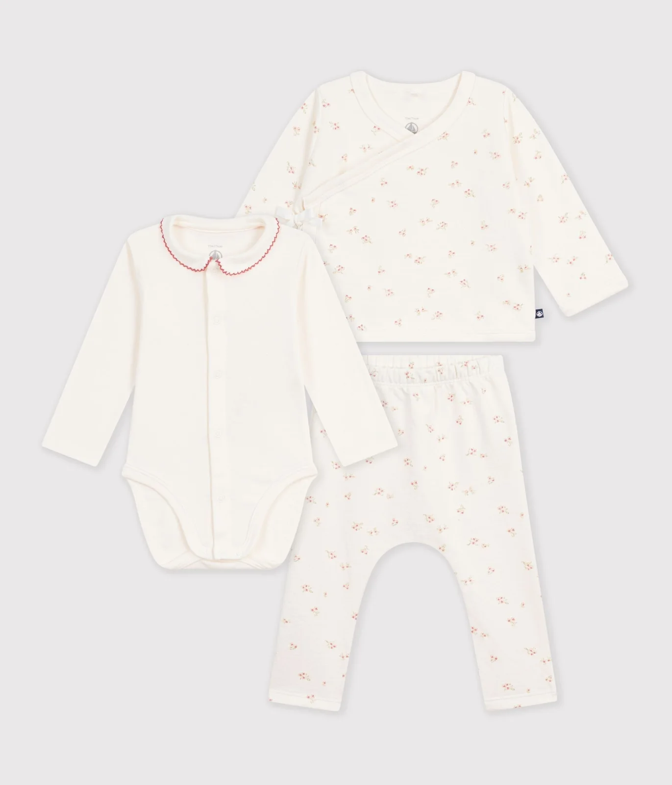 Babies' outfit in cotton with flowers printed on the collar