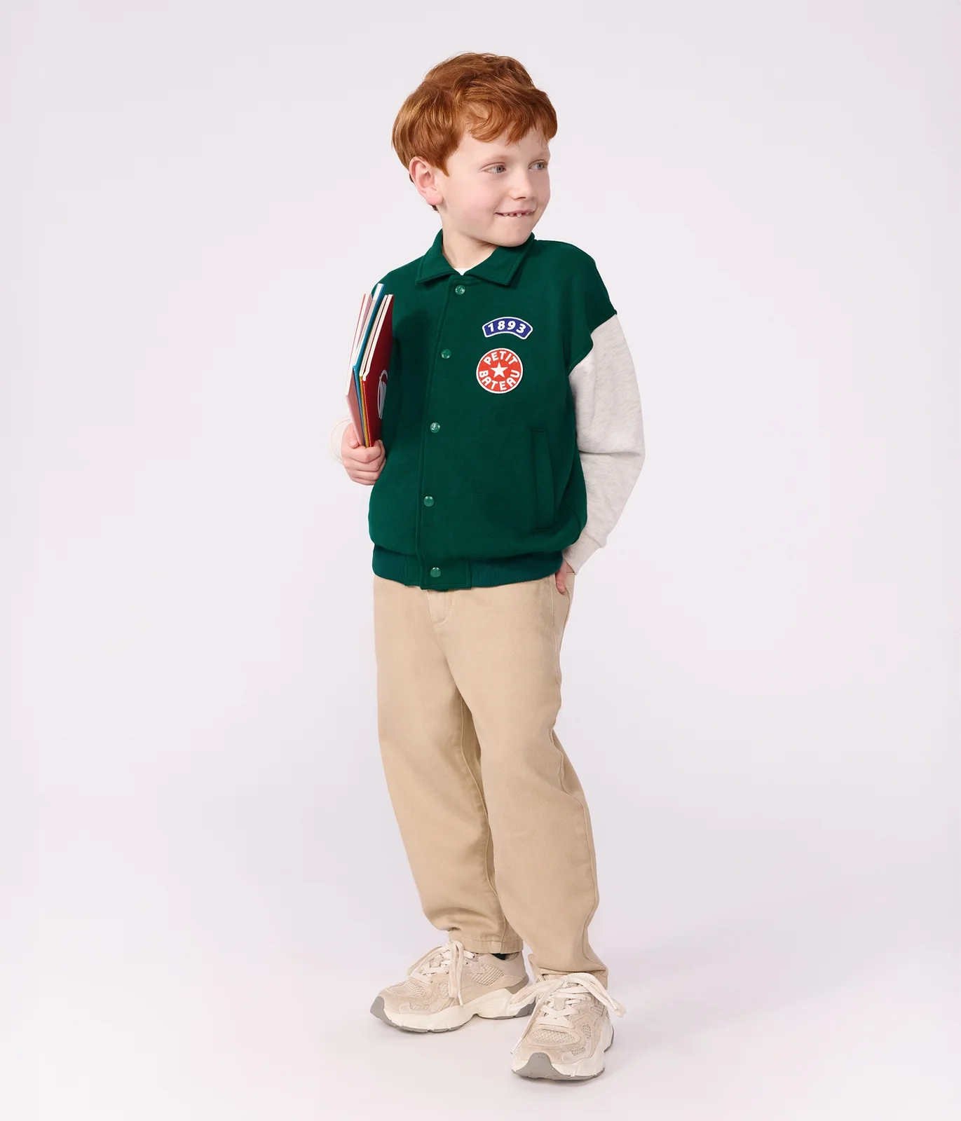 Children's varsity-style jacket in colourblock cotton