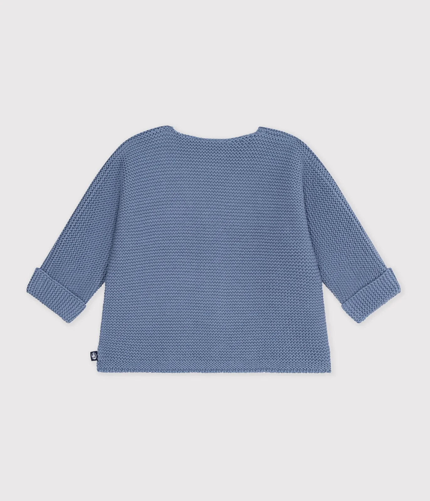 Baby cardigan knitted in garter stitch in plain cotton