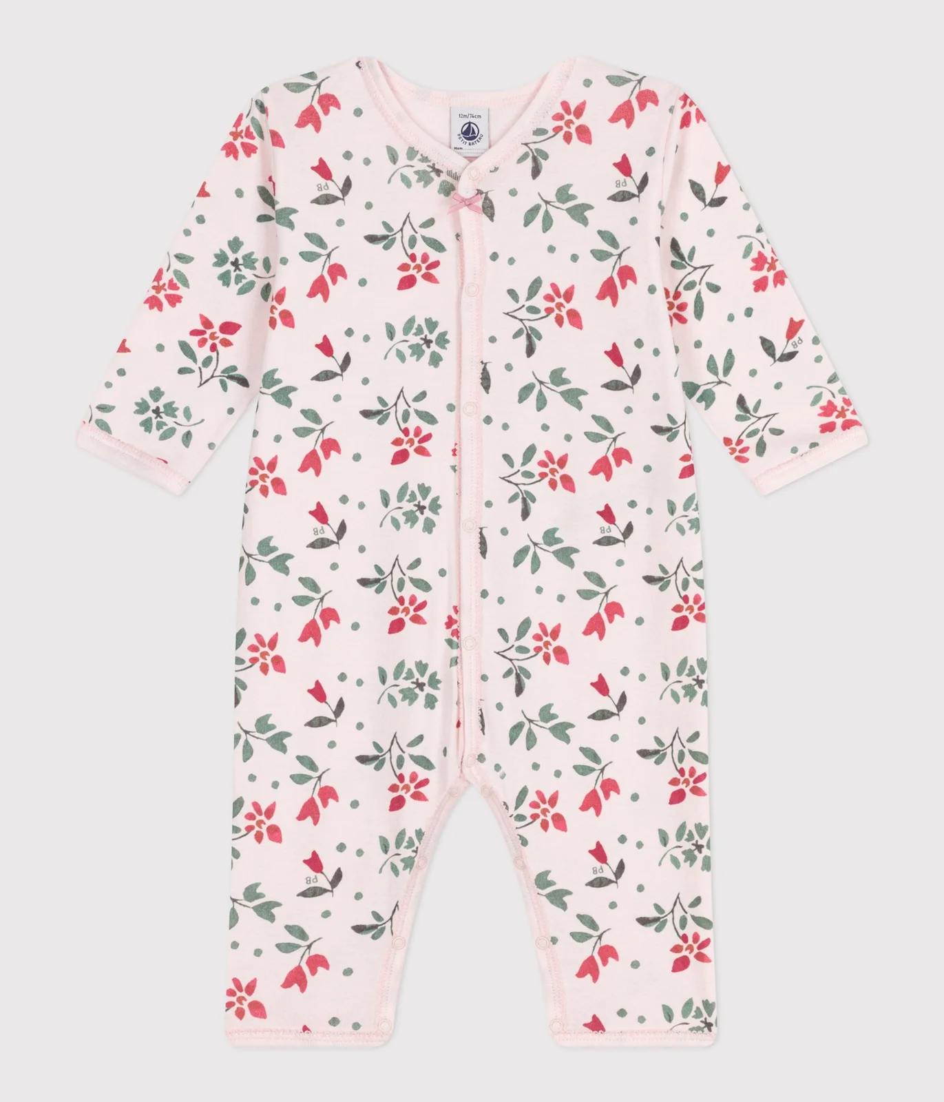 Babies' footless floral cotton pyjama suit
