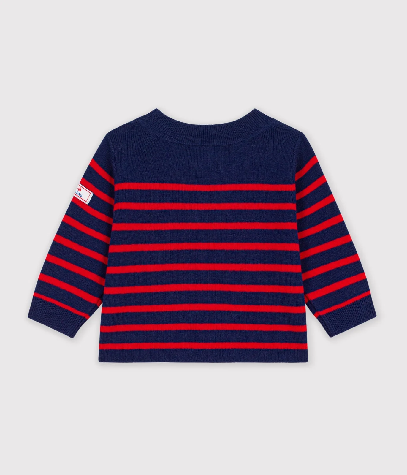 Babies' stripy wool and cotton sailor-style jumper