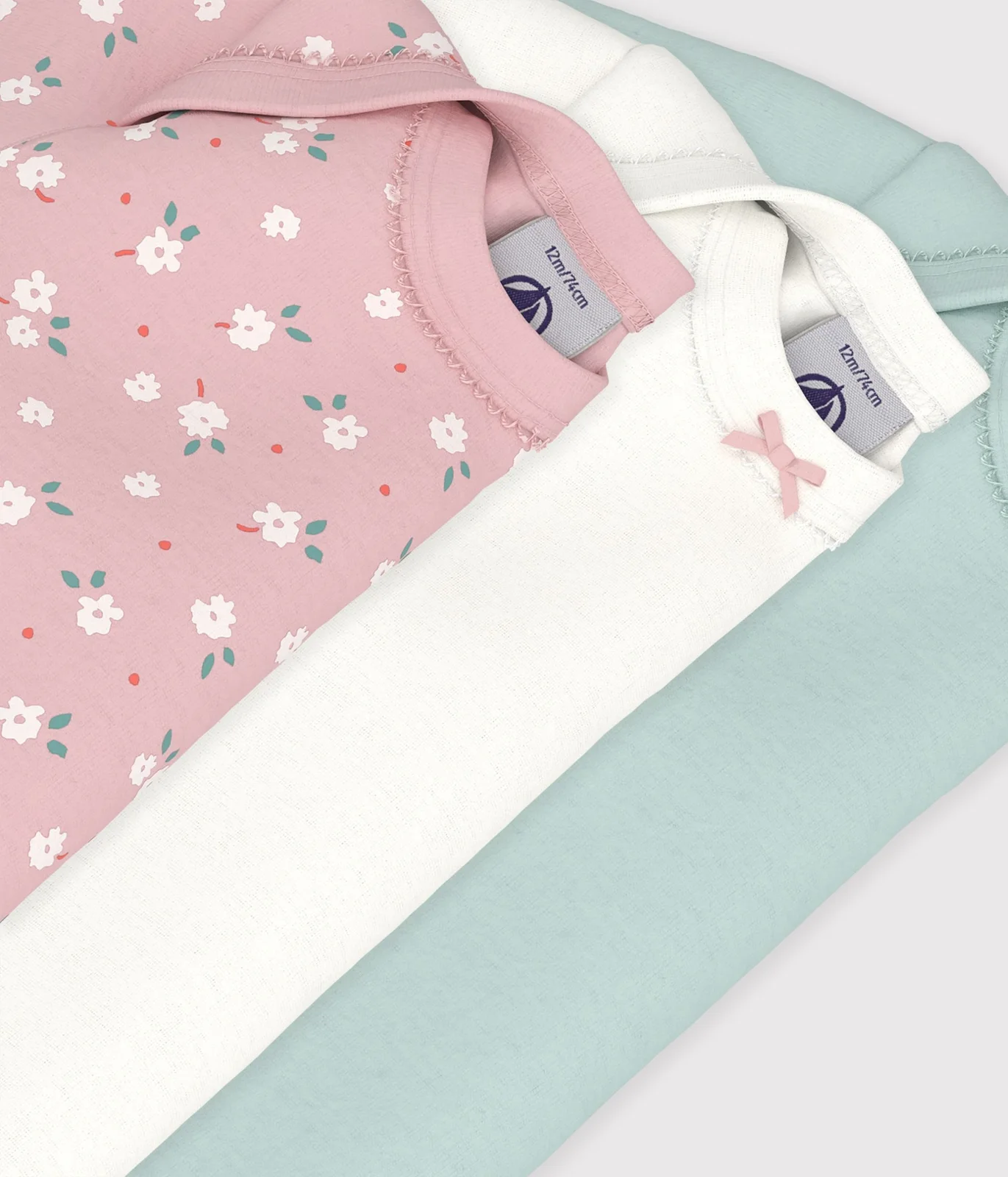 Pack of babies' long-sleeved bodies in cotton printed with flowers