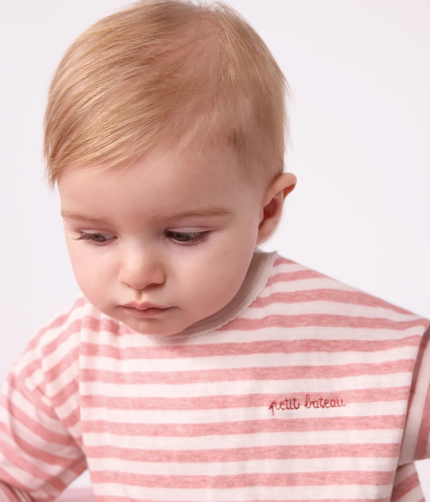 Babies' long-sleeved stripy cotton T-shirt.