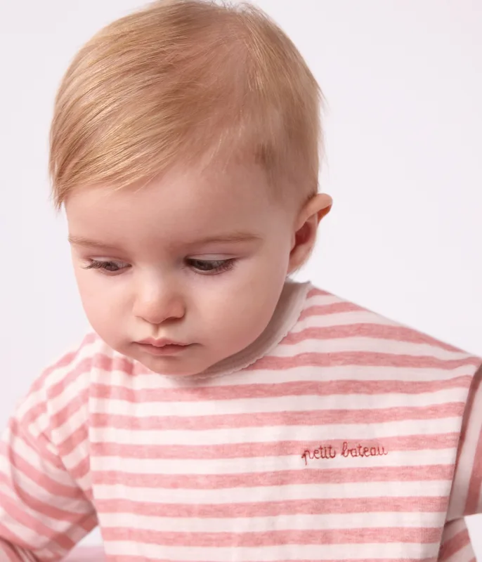 Babies' long-sleeved stripy cotton T-shirt.