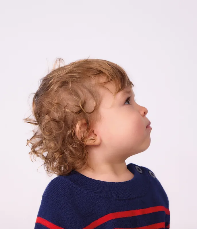 Babies' stripy wool and cotton sailor-style jumper