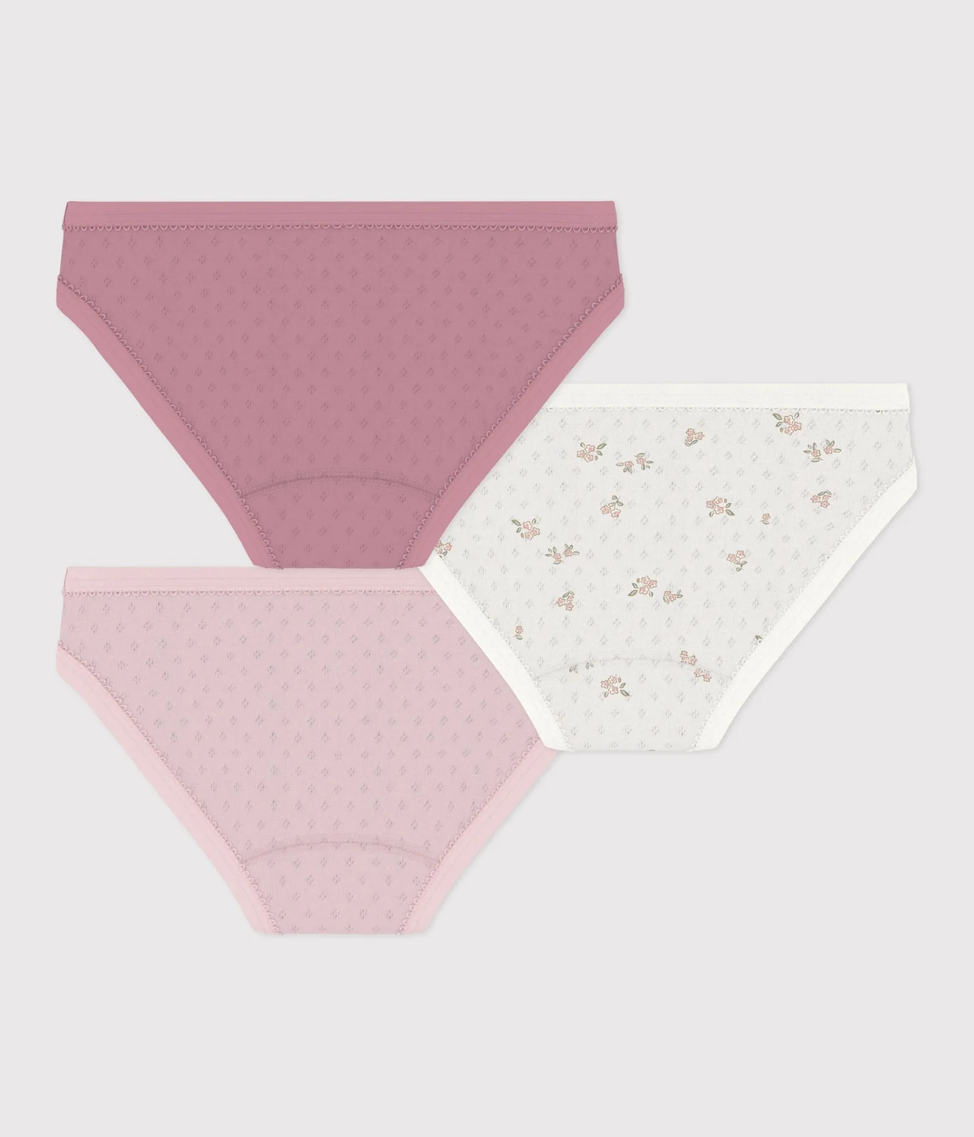 Pack of children's flower-patterned openwork cotton pants