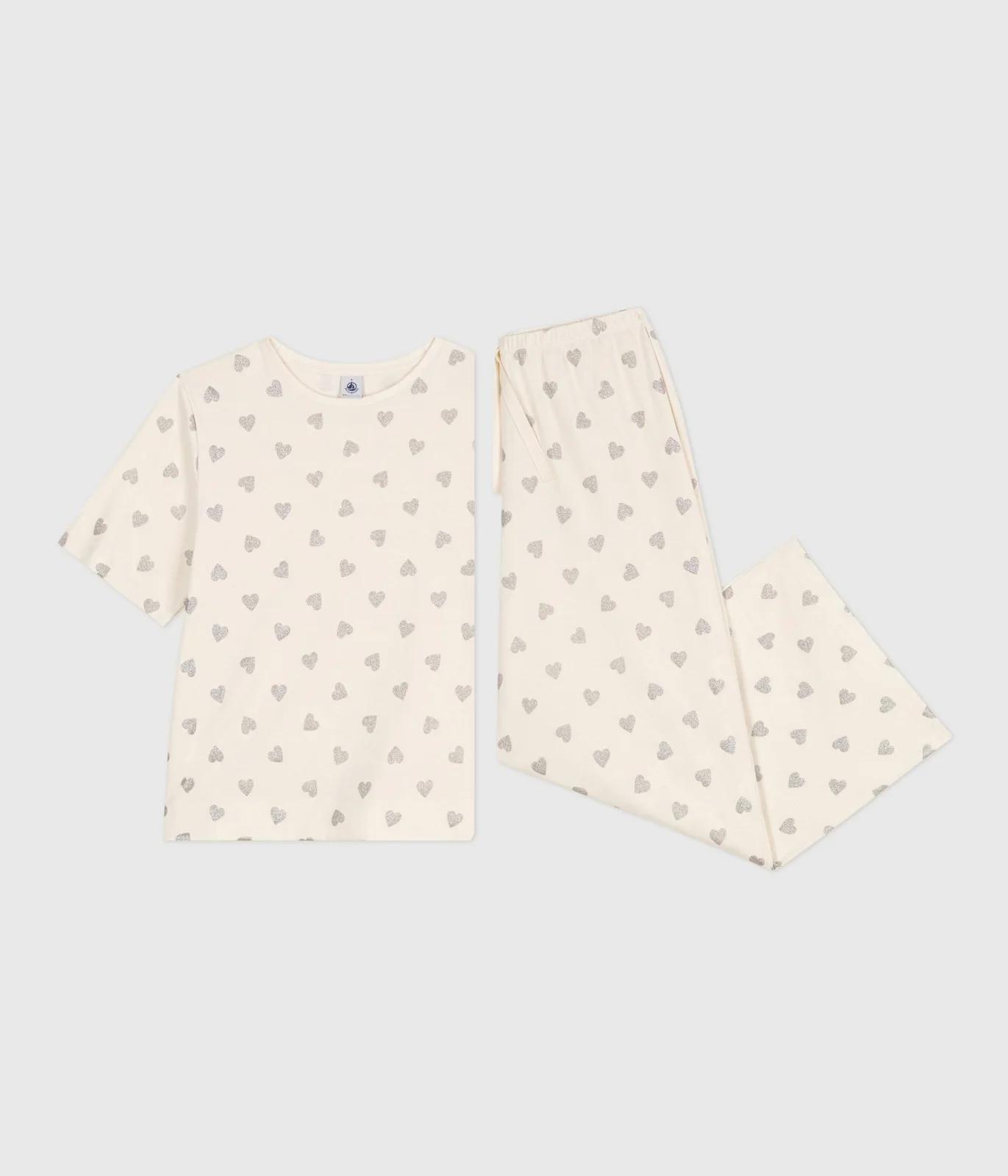 Women's cotton pyjamas with a heart print, short sleeves and wide legs