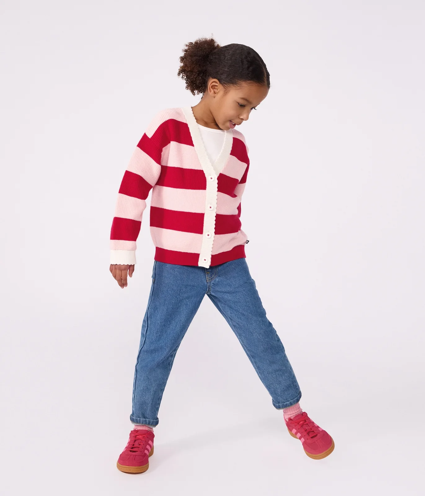 Children's stripy wool and cotton cardigan