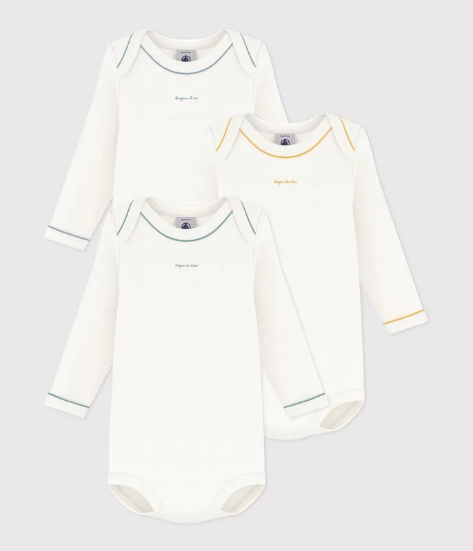 Pack of plain cotton long-sleeved baby bodies