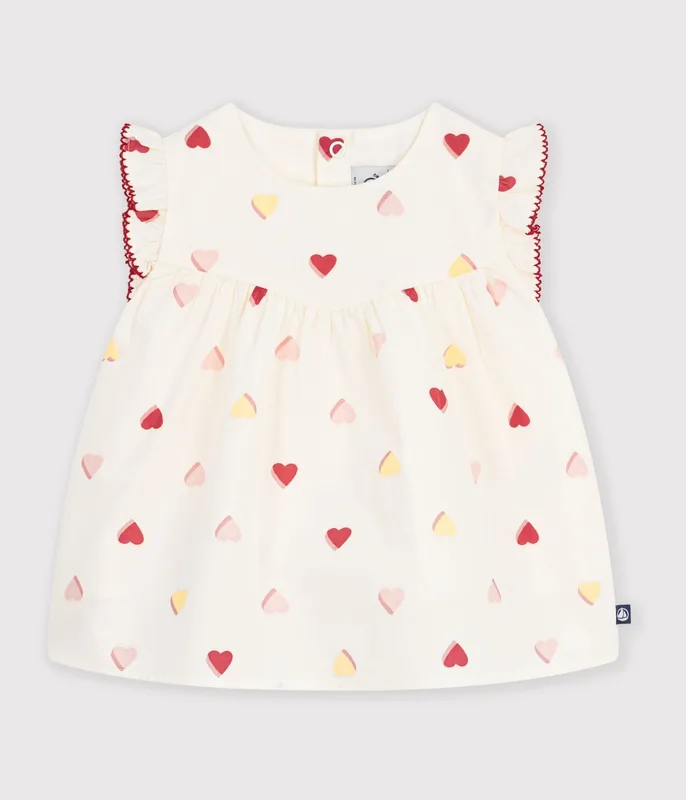 Babies' sleeveless heart-print cotton poplin blouse