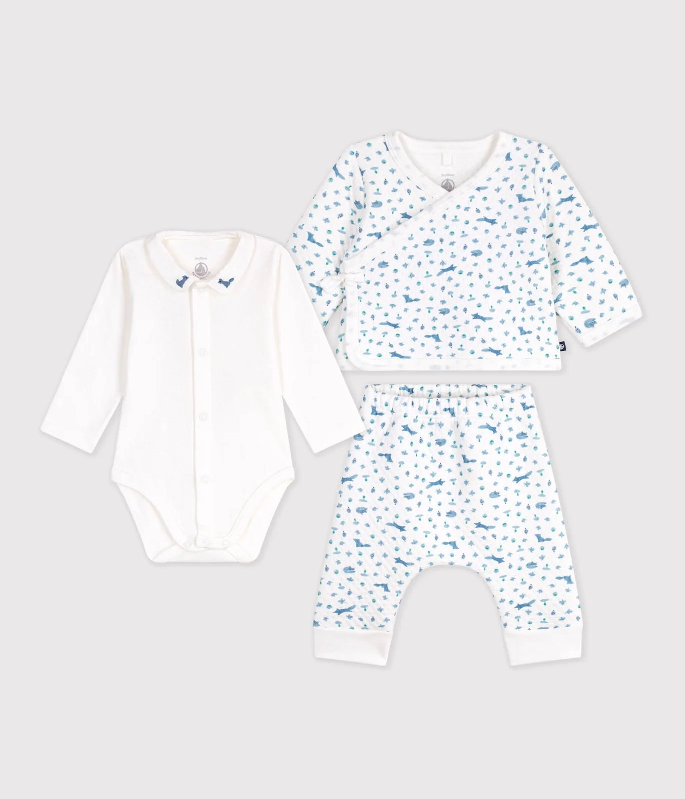 Babies' outfit in cotton with foxes printed on the collar