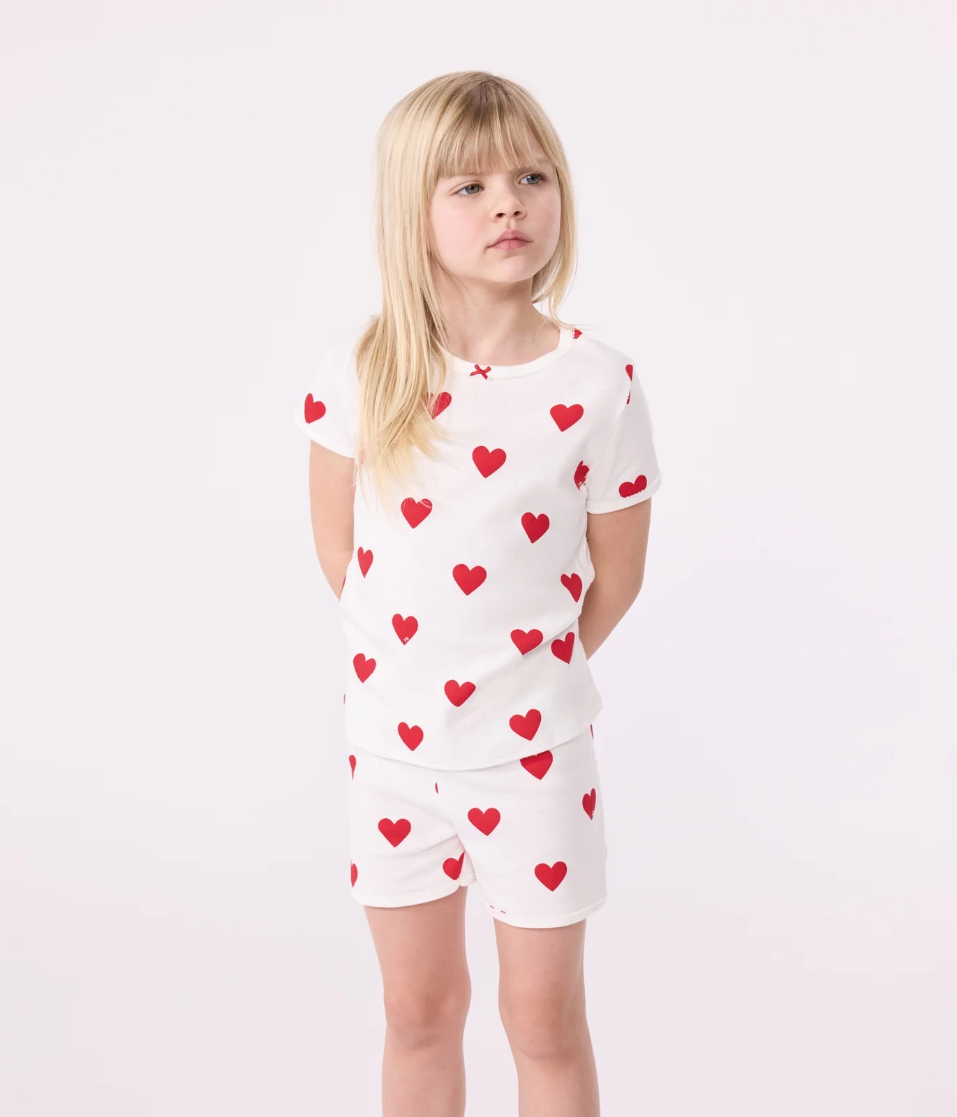 Girls' Heart Patterned Cotton Short Pyjamas