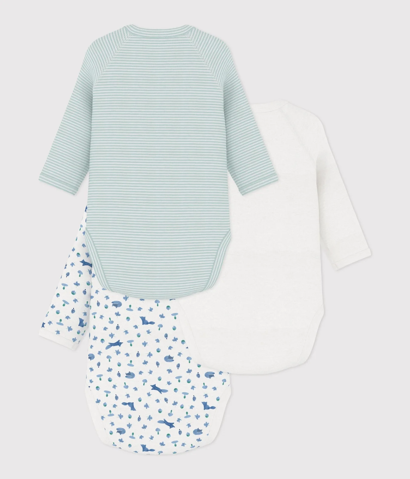 Pack of babies' long-sleeved printed cotton wrapover bodies