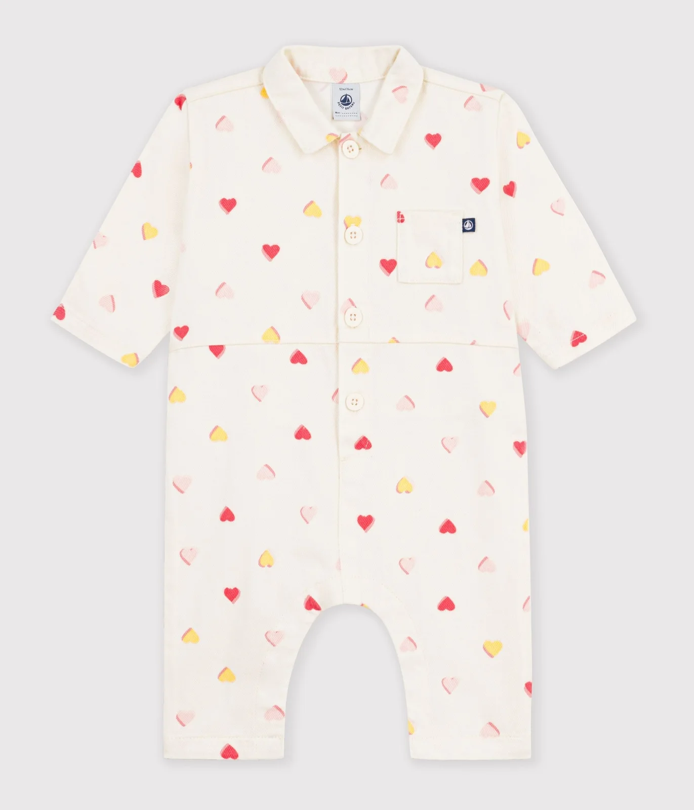 Babies' long jumpsuit in cotton with a heart print
