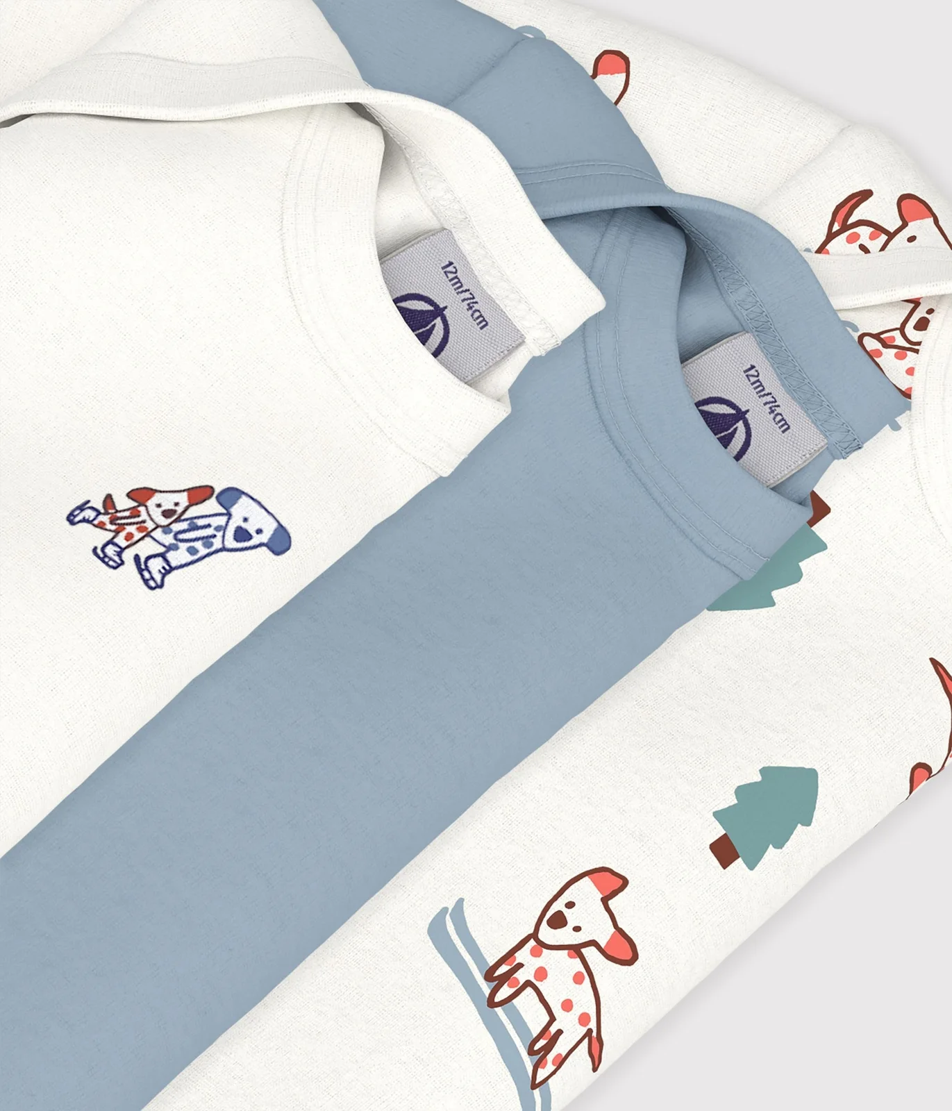 Pack of long-sleeved dog print cotton bodies for babies