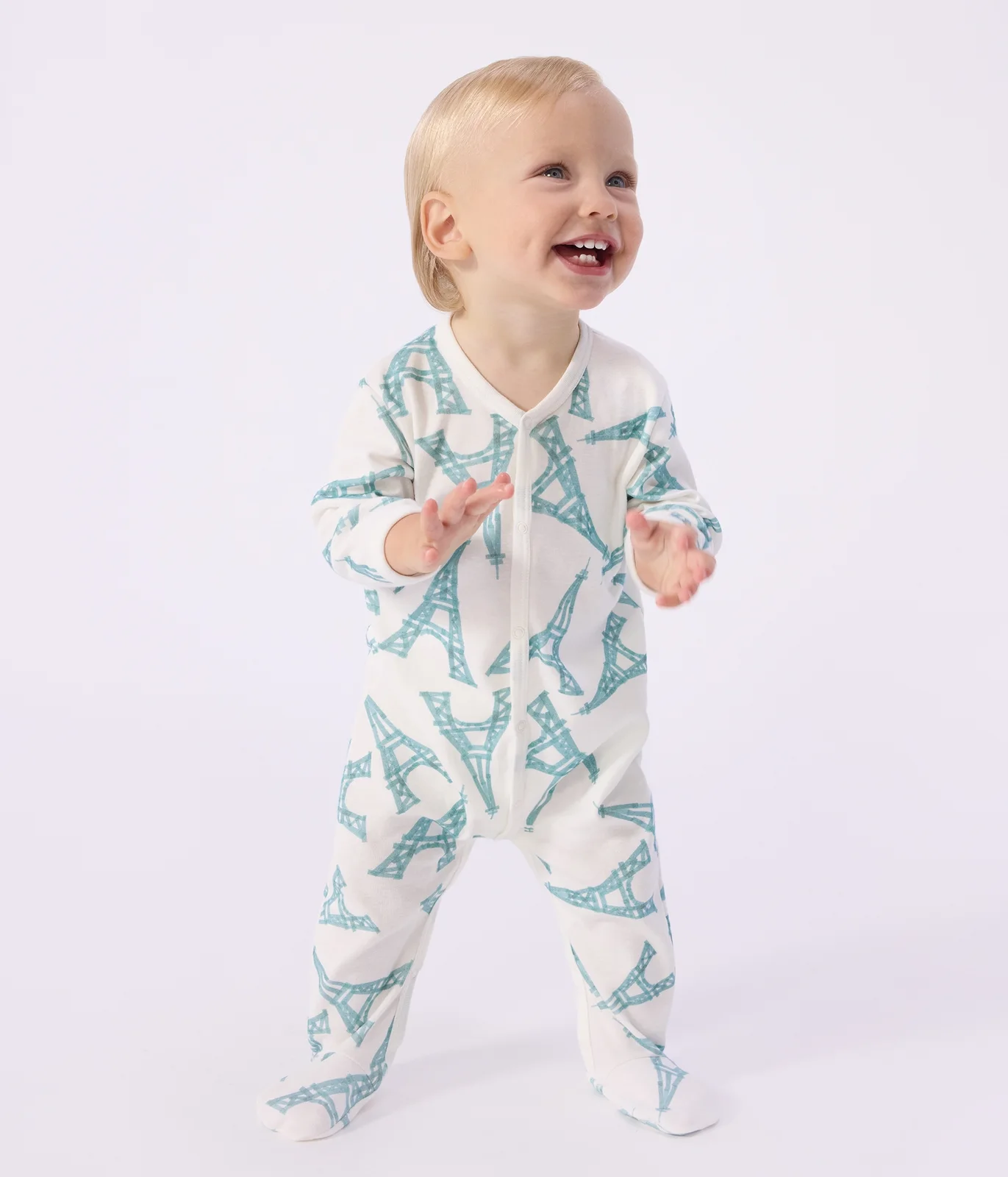 Babies' Eiffel Tower print cotton pyjama suit