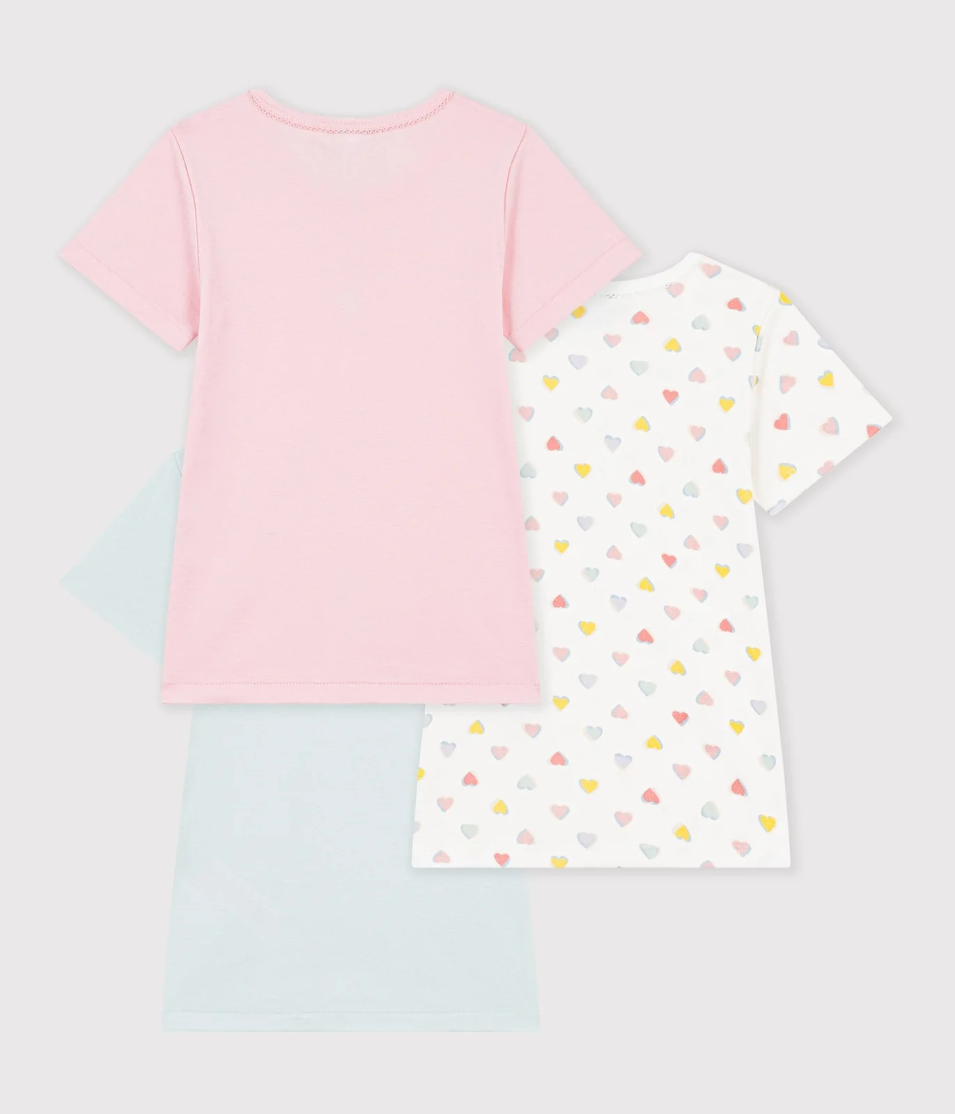 Pack of children's short-sleeved cotton T-shirts with hearts