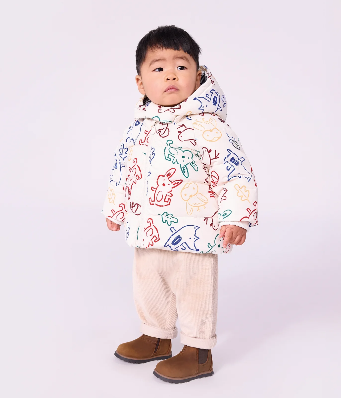 Baby puffer jacket in printed polyester