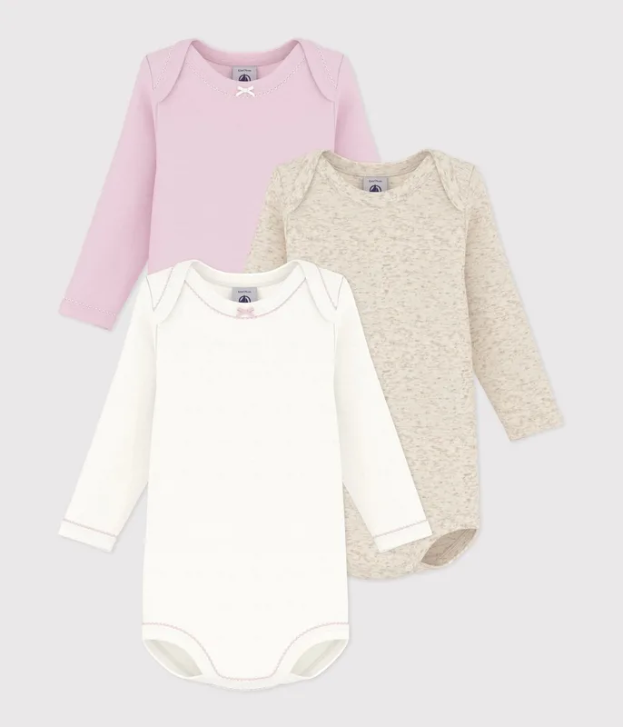 Pack of plain cotton long-sleeved baby bodies
