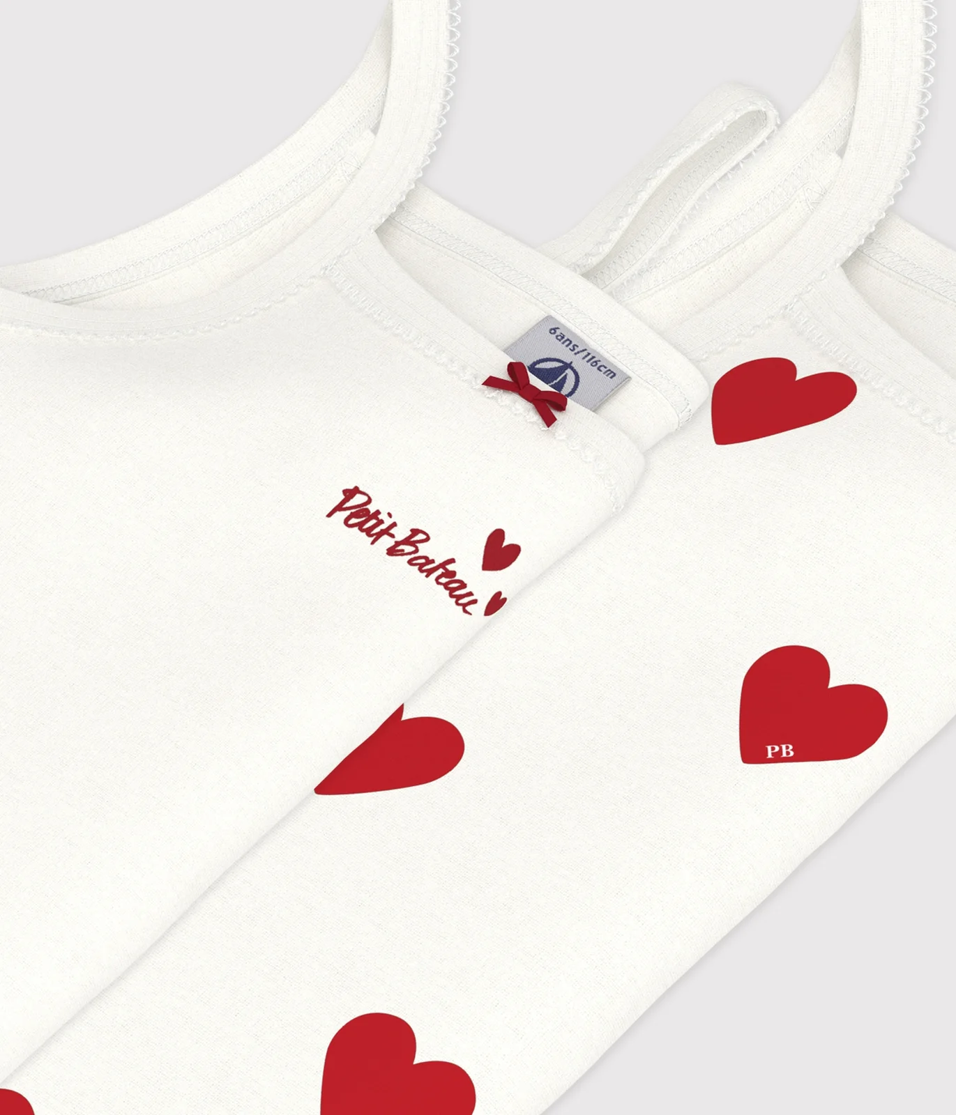 Girls' Heart Patterned Cotton Vests - 2-Pack