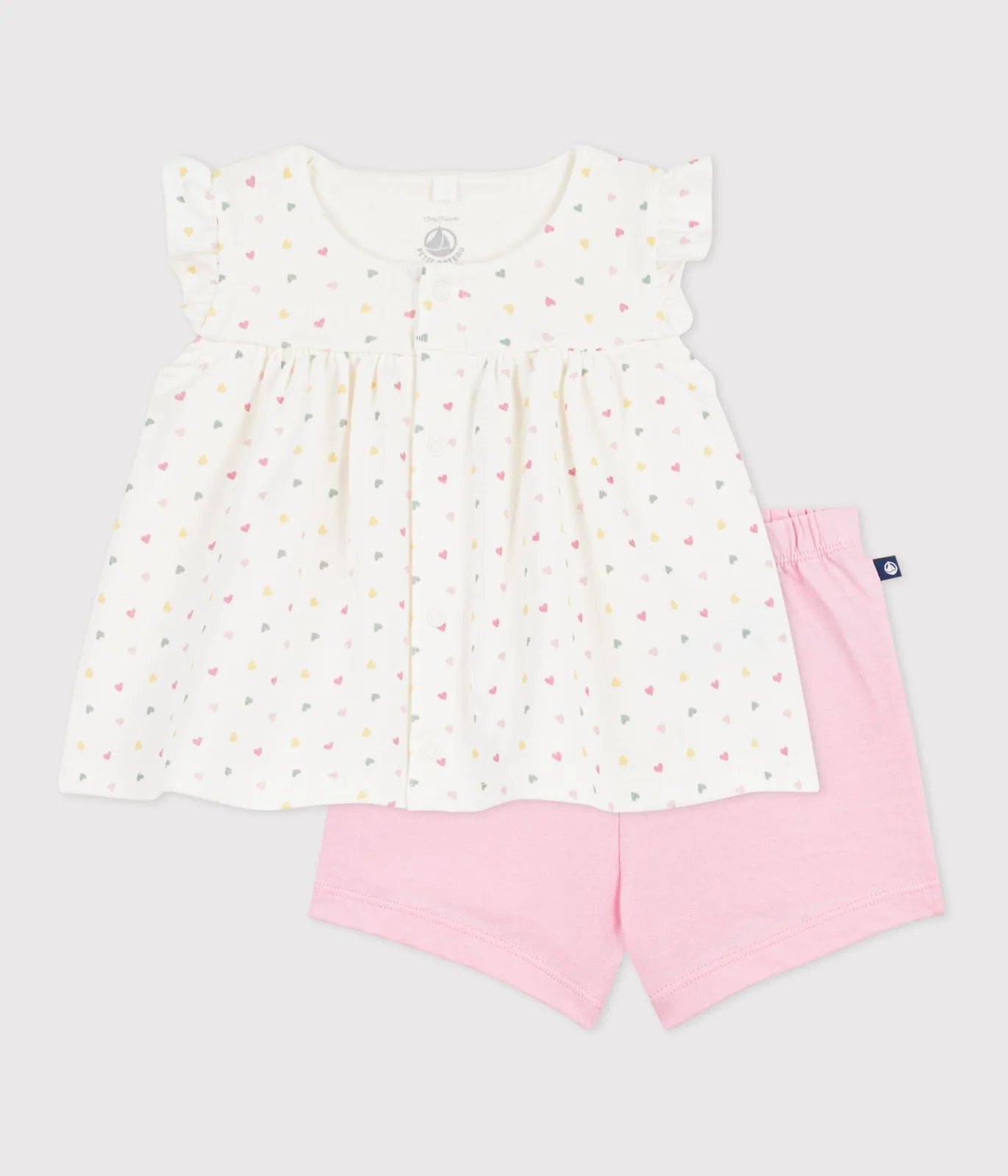 Babies' 2-piece outfit in cotton printed with mini hearts