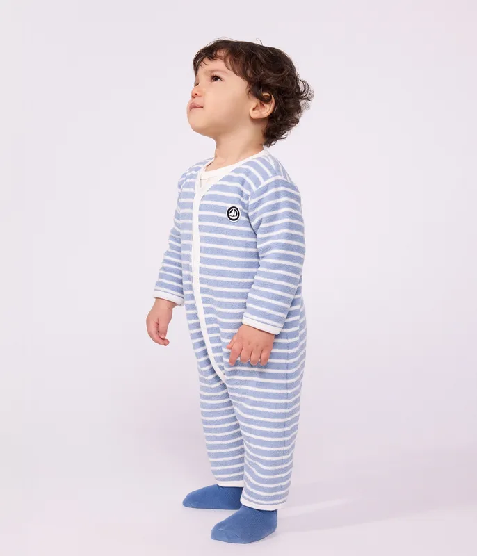 Babies' footless stripy cotton terry pyjama suit