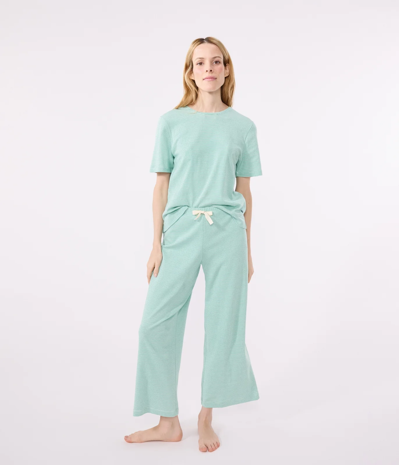 Women's wide-leg stripy cotton pyjamas
