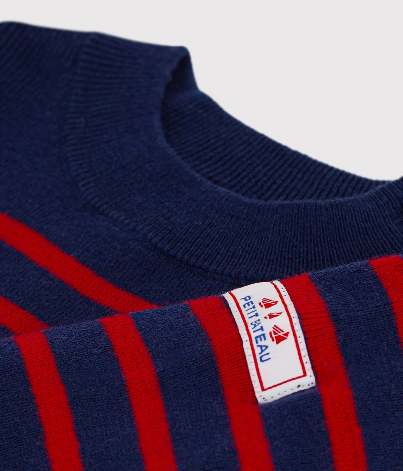 Babies' stripy wool and cotton sailor-style jumper