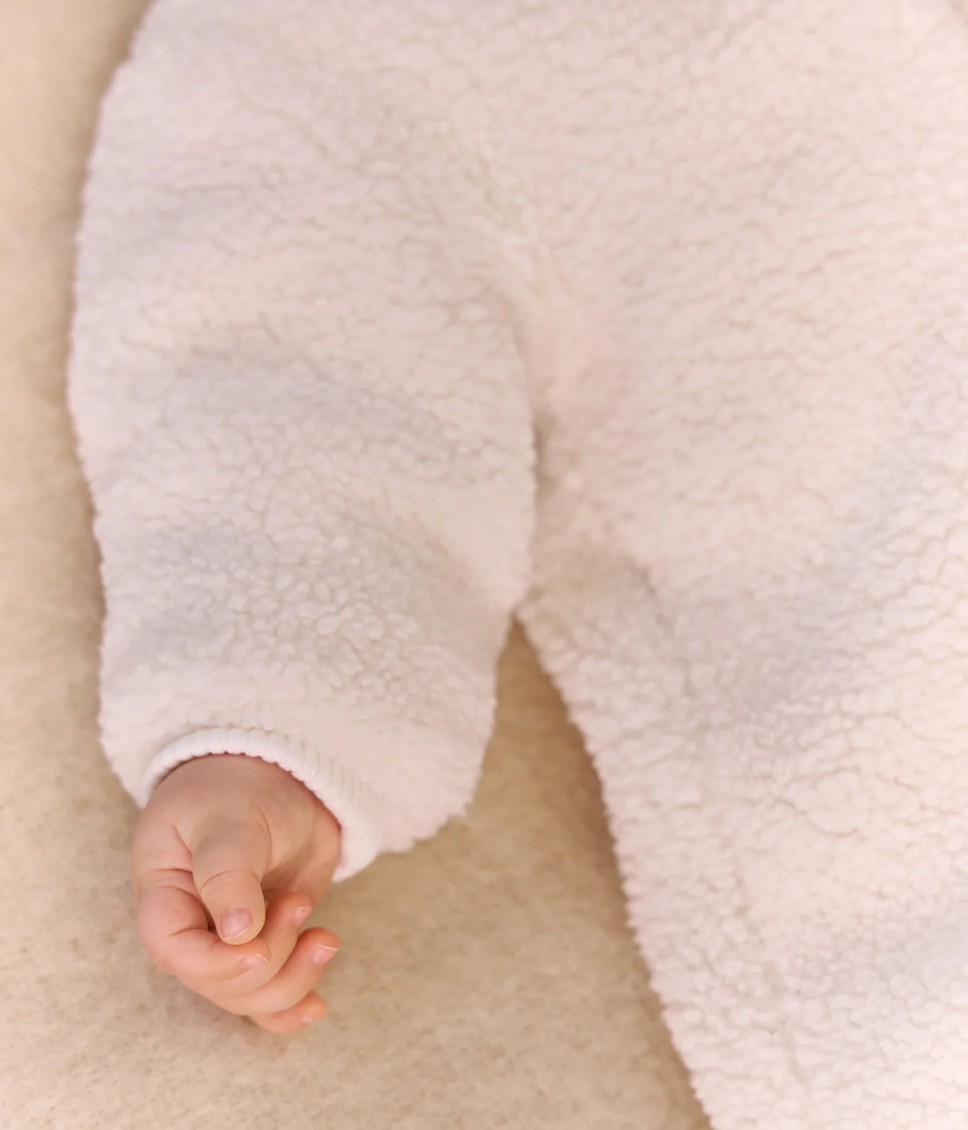Babies' sherpa snowsuit with ears and a pinstriped lining