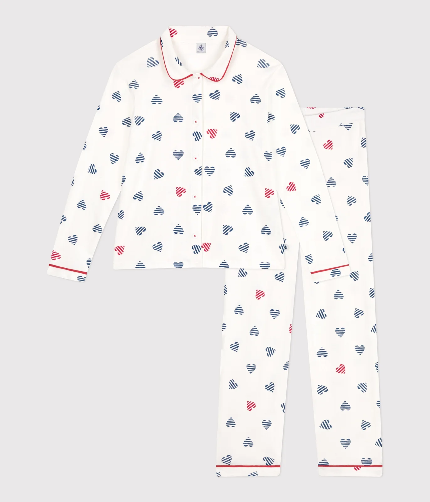 Women's buttoned cotton pajamas with heart print