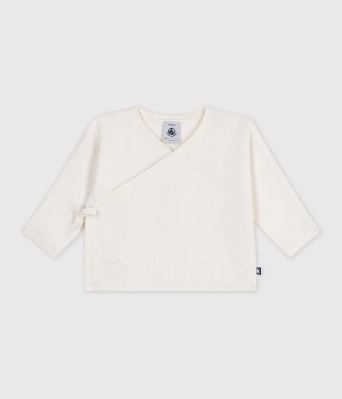 Babies' wool and cotton knit wrapover top
