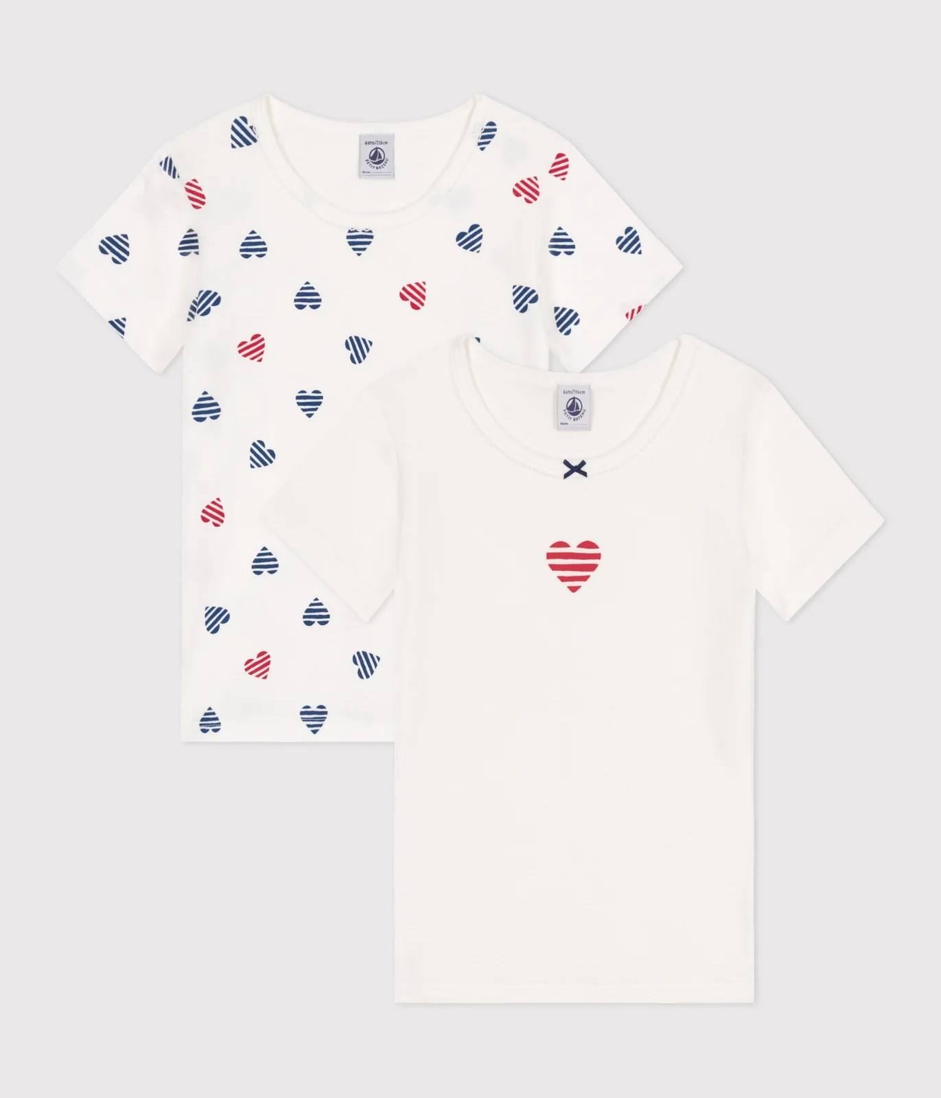 Children's short-sleeved heart pattern cotton T-shirts - 2-pack