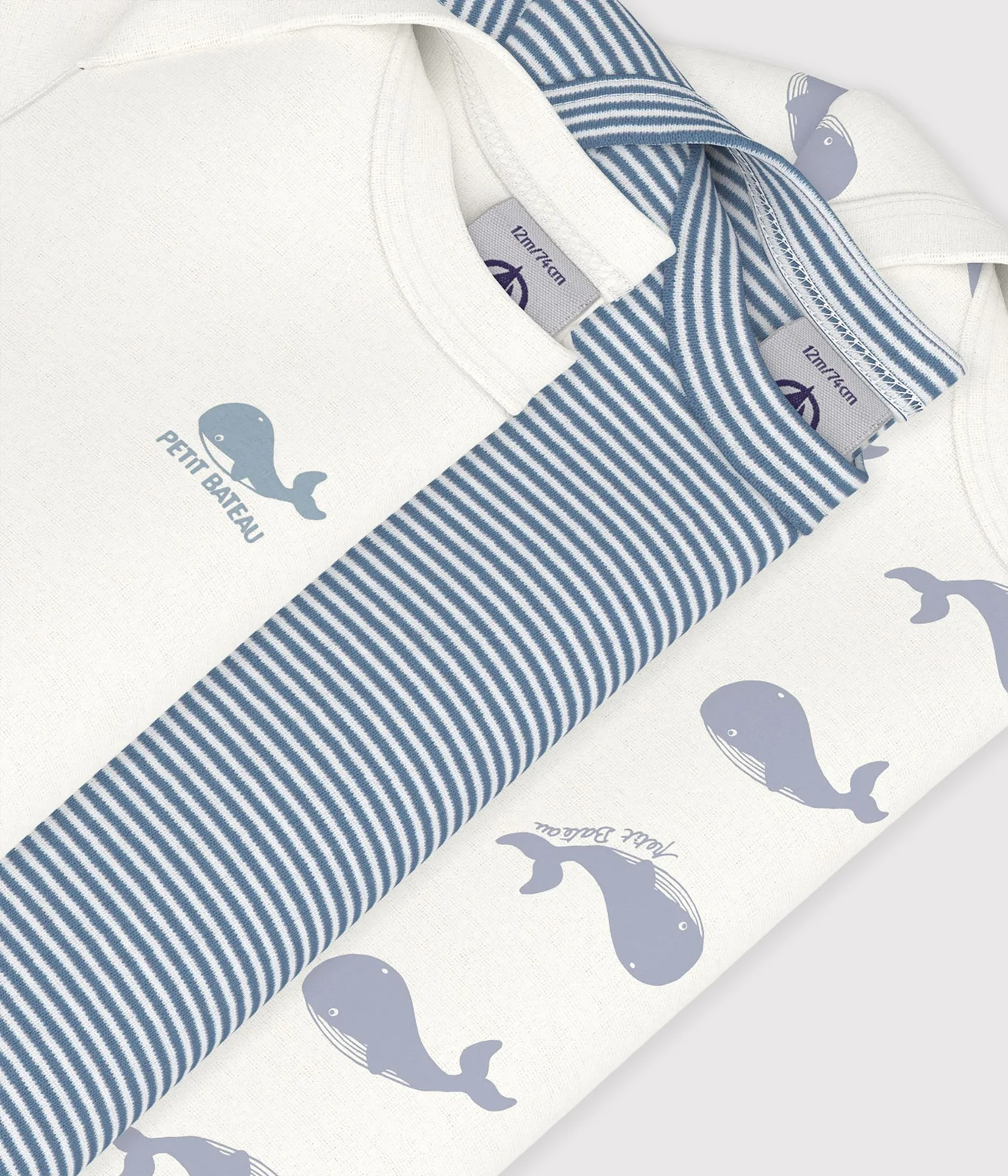 Pack of babies' short-sleeved whale print cotton bodies