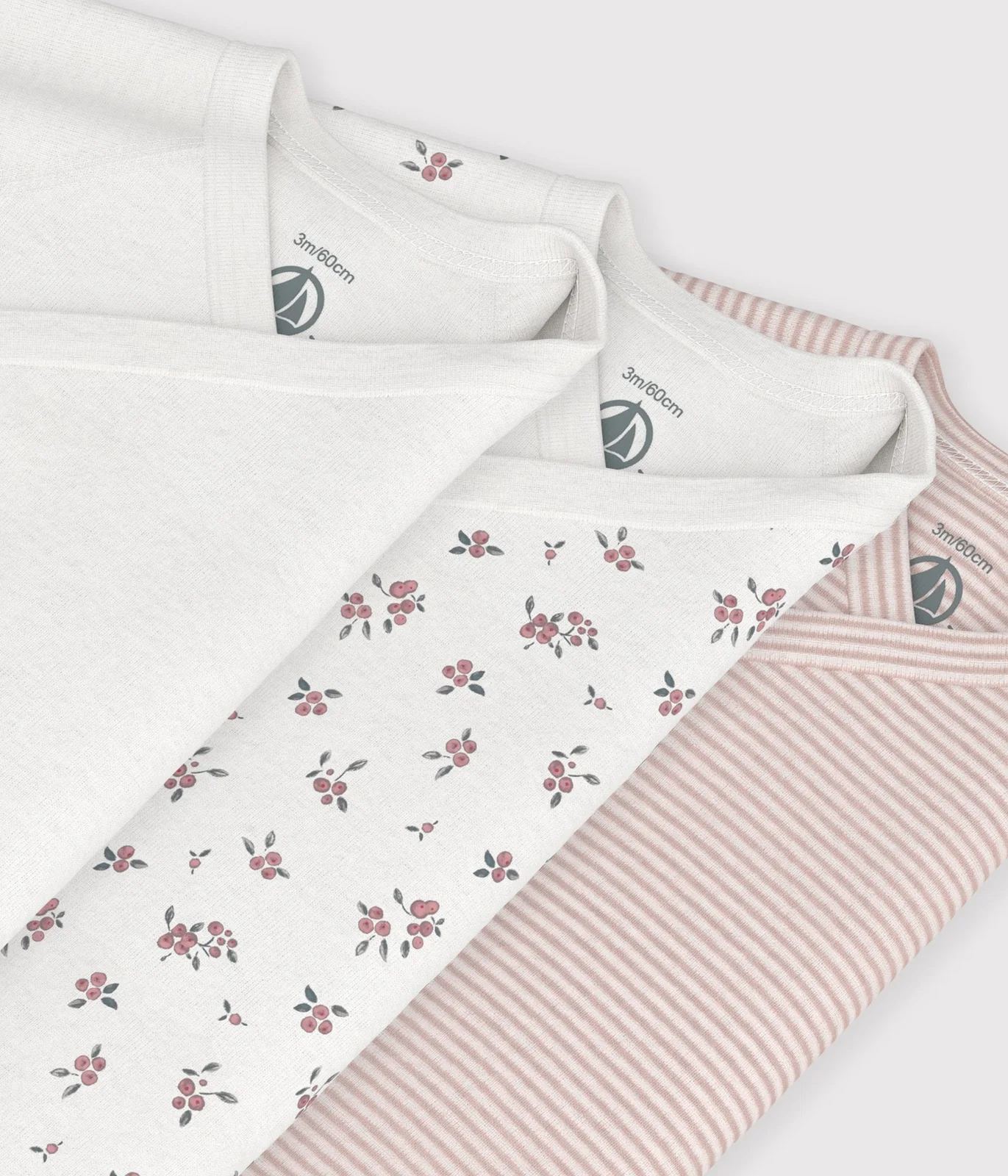 Pack of babies' long-sleeved printed cotton wrapover bodies