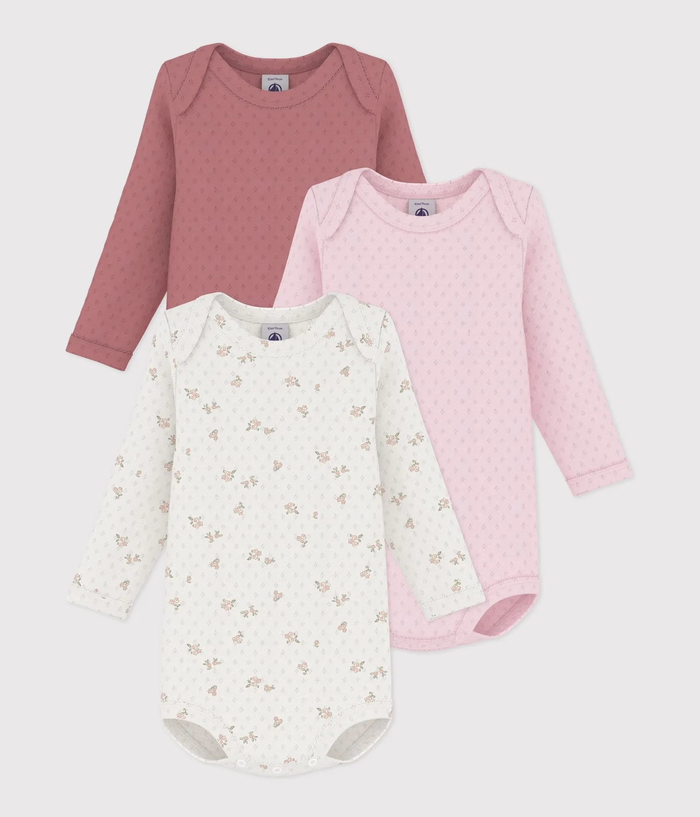 Pack of long-sleeved bodies for babies in cotton printed with flowers