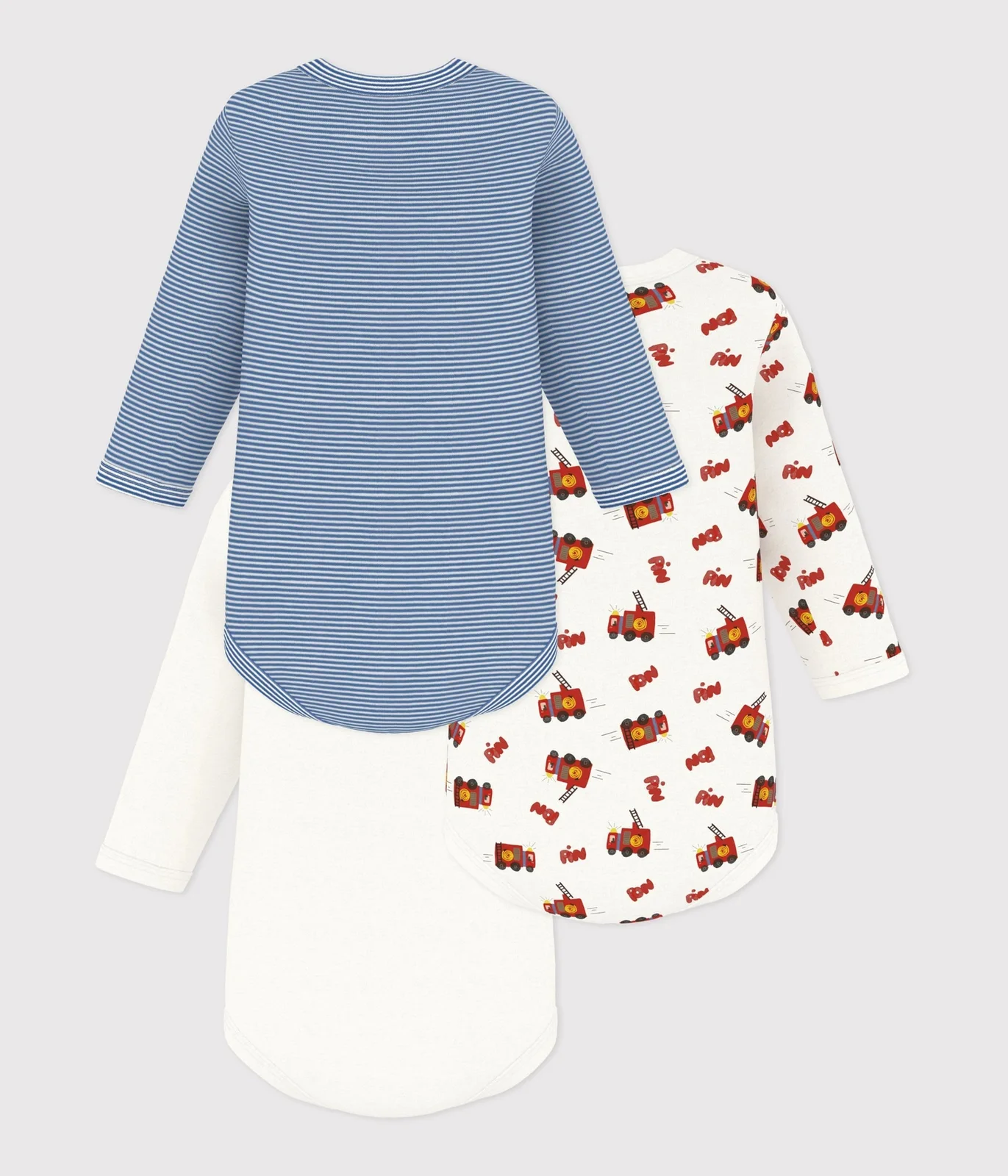 Pack of babies' long-sleeved cotton bodies with a firefighter print