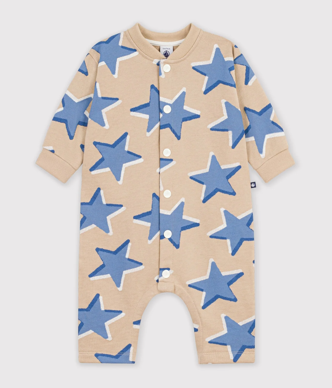 Babies' long jumpsuit in cotton with a star print