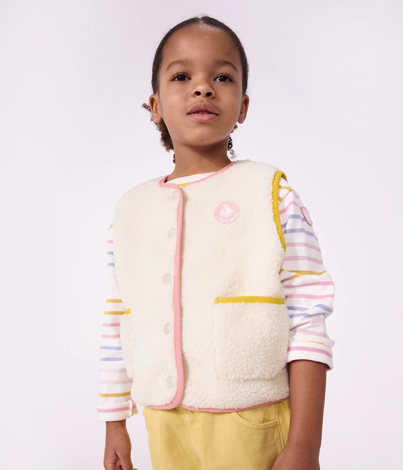 Children's sleeveless plain sherpa cardigan