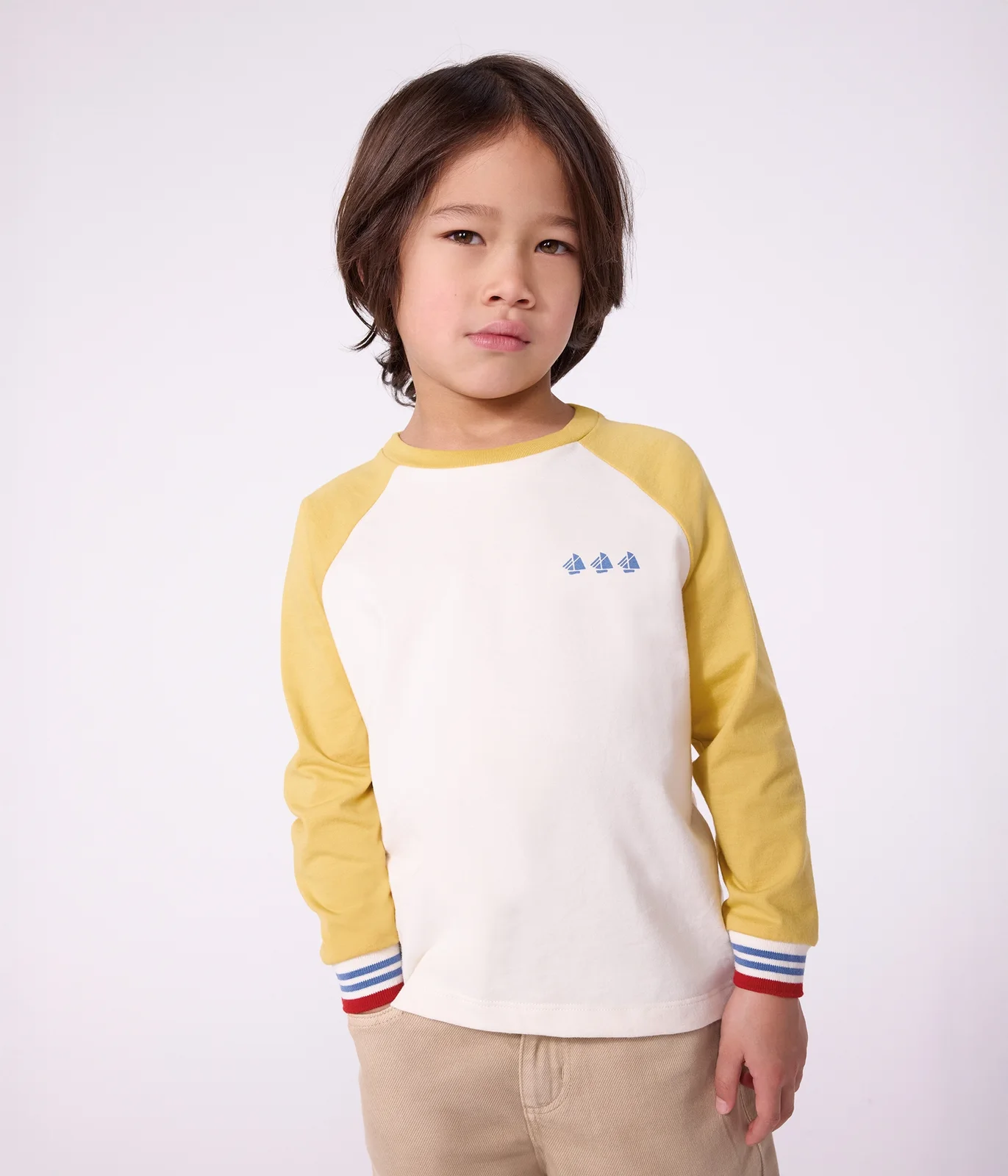 Children's long-sleeved colourblock cotton T-shirt