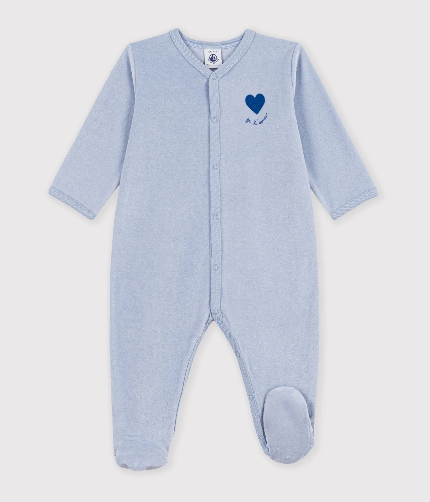 Babies' plain velour pyjama suit with a placed design