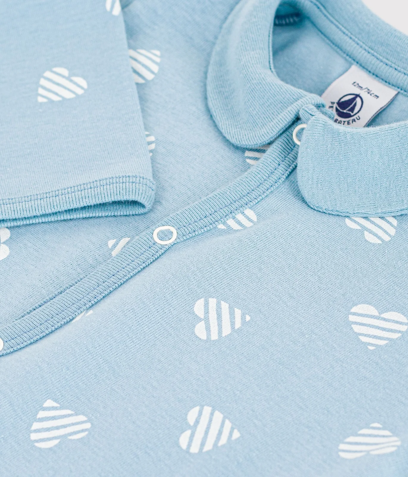Babies' heart print footless cotton pyjama suit with a collar