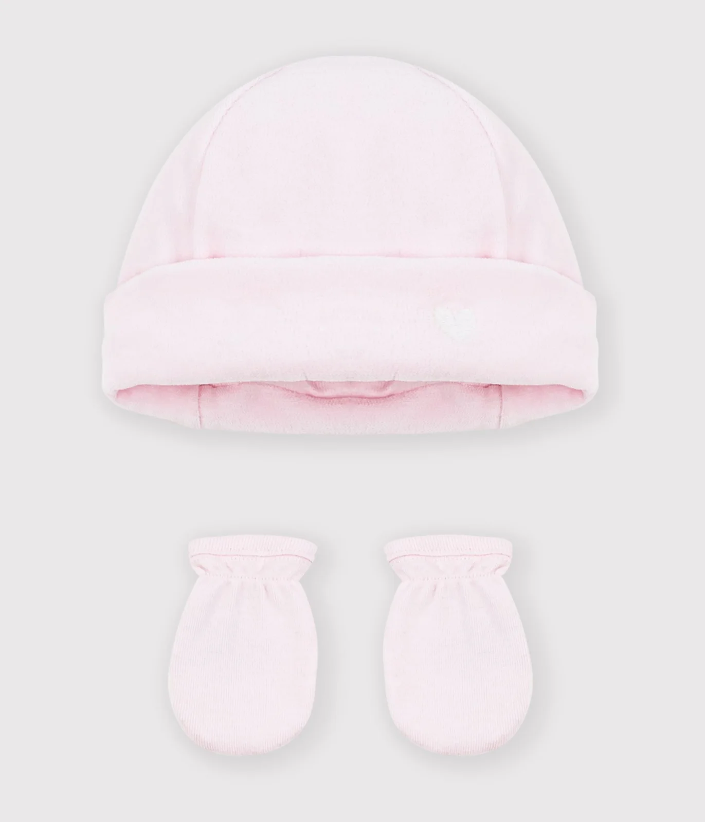 Babies' plain beanie and mittens set