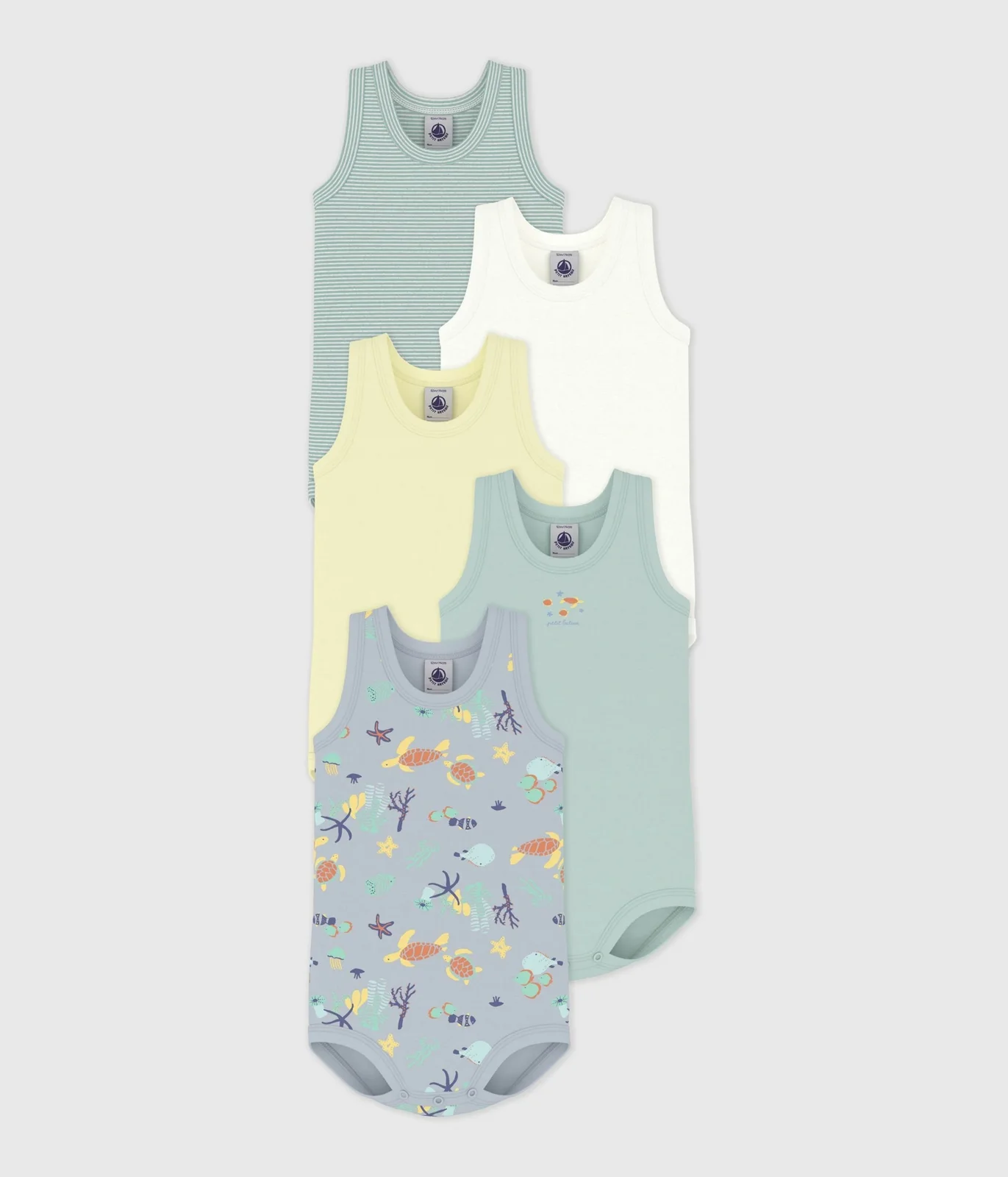 Pack of babies' sleeveless printed cotton bodies