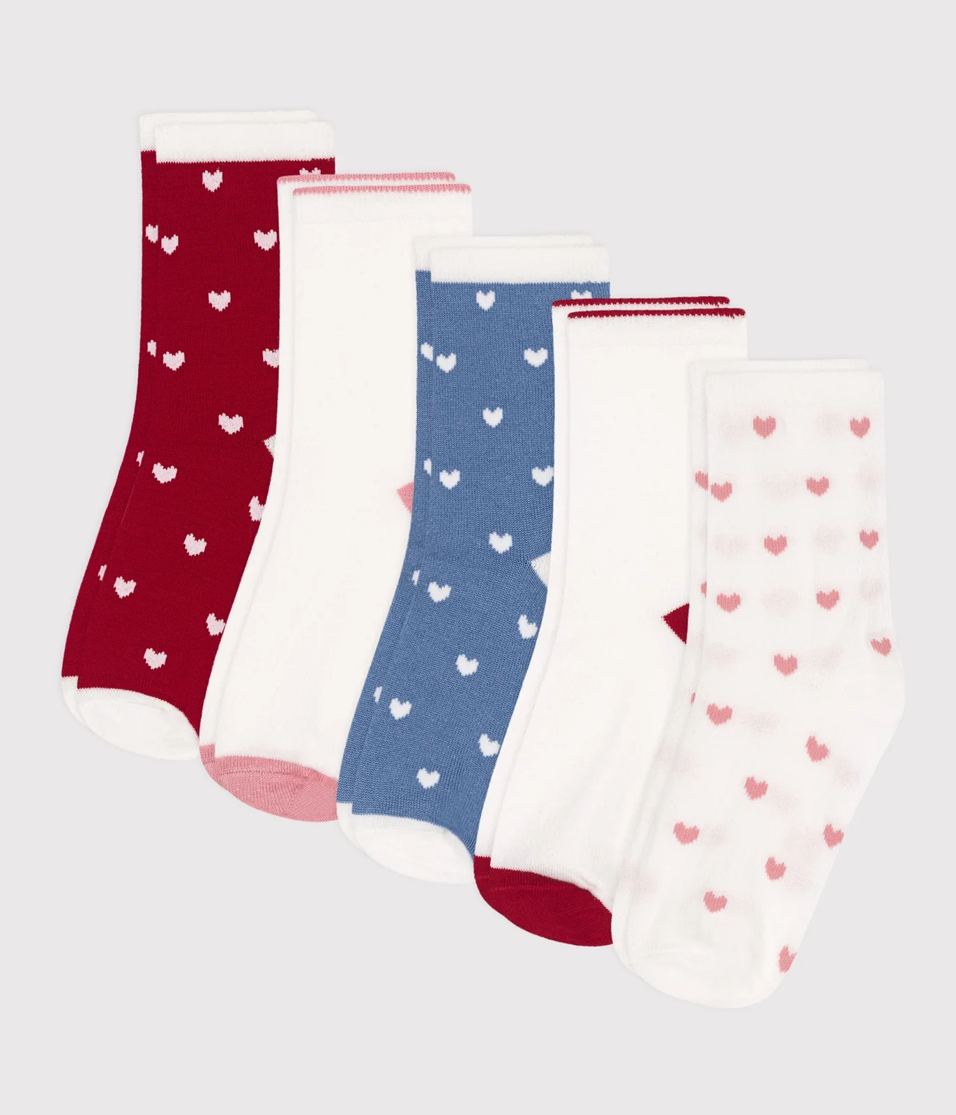 Pairs of girls' heart-patterned cotton socks - 5-pack